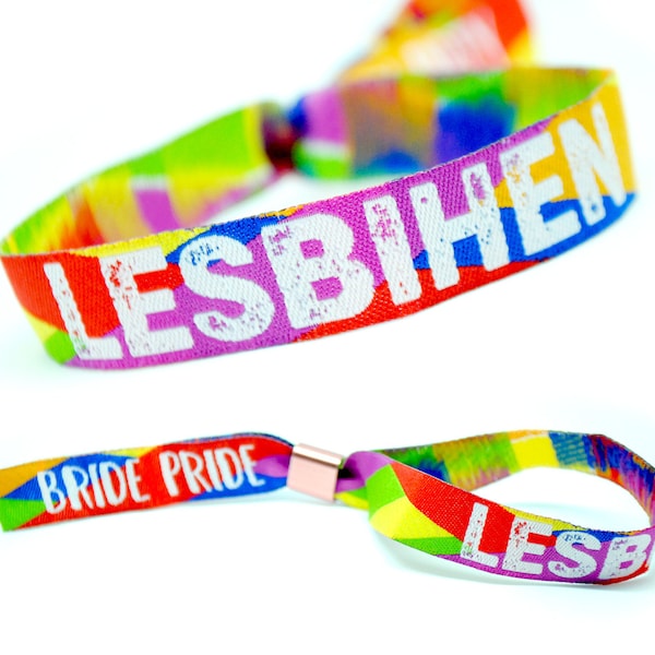 LESBIHEN Bride Pride Lesbian Gay Hen Party Rainbow Festival Wristband Favours ~ LGBT Accessories