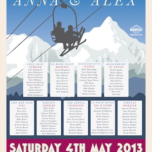 Ski Alpin Thema Hochzeitstisch Sitzpläne - Ski Snowboard Hochzeit Sitzplan - Apres Ski Hochzeit Papeterie