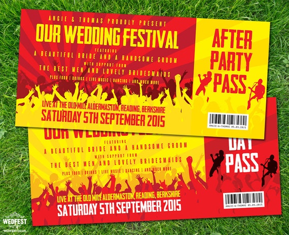 Concert Ticket Wedding Invitations (sample pack) | Festival Ticket Invites | Festival Bride | Music Wedding | Rock N Roll Brides | wedfest