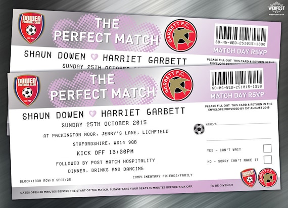 Football Ticket Wedding Invitations  (Sample pack) Football Party Invites / birthday party Invites