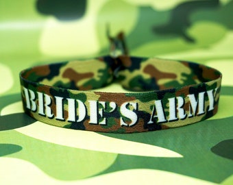 Bride's Army Theme Camouflage Hen Party Wristbands, festival Wristband hen party favours, Bachelorette Party Accessories