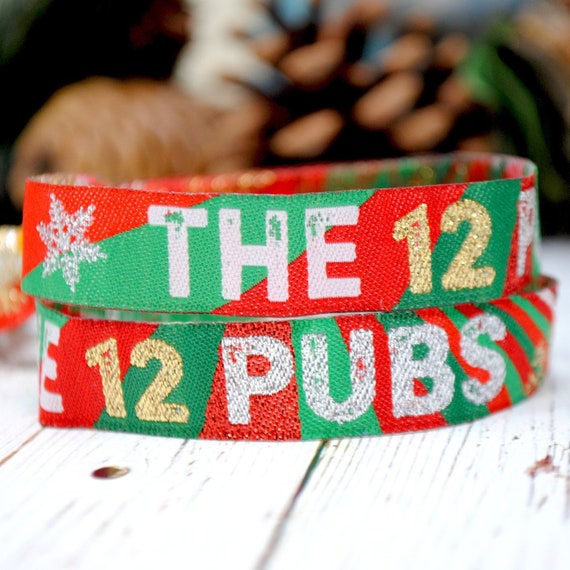 THE 12 PUBS Christmas Party Wristbands - Christmas Party Favours - Party Bag Fillers - Party Supplies - Christmas Accessories