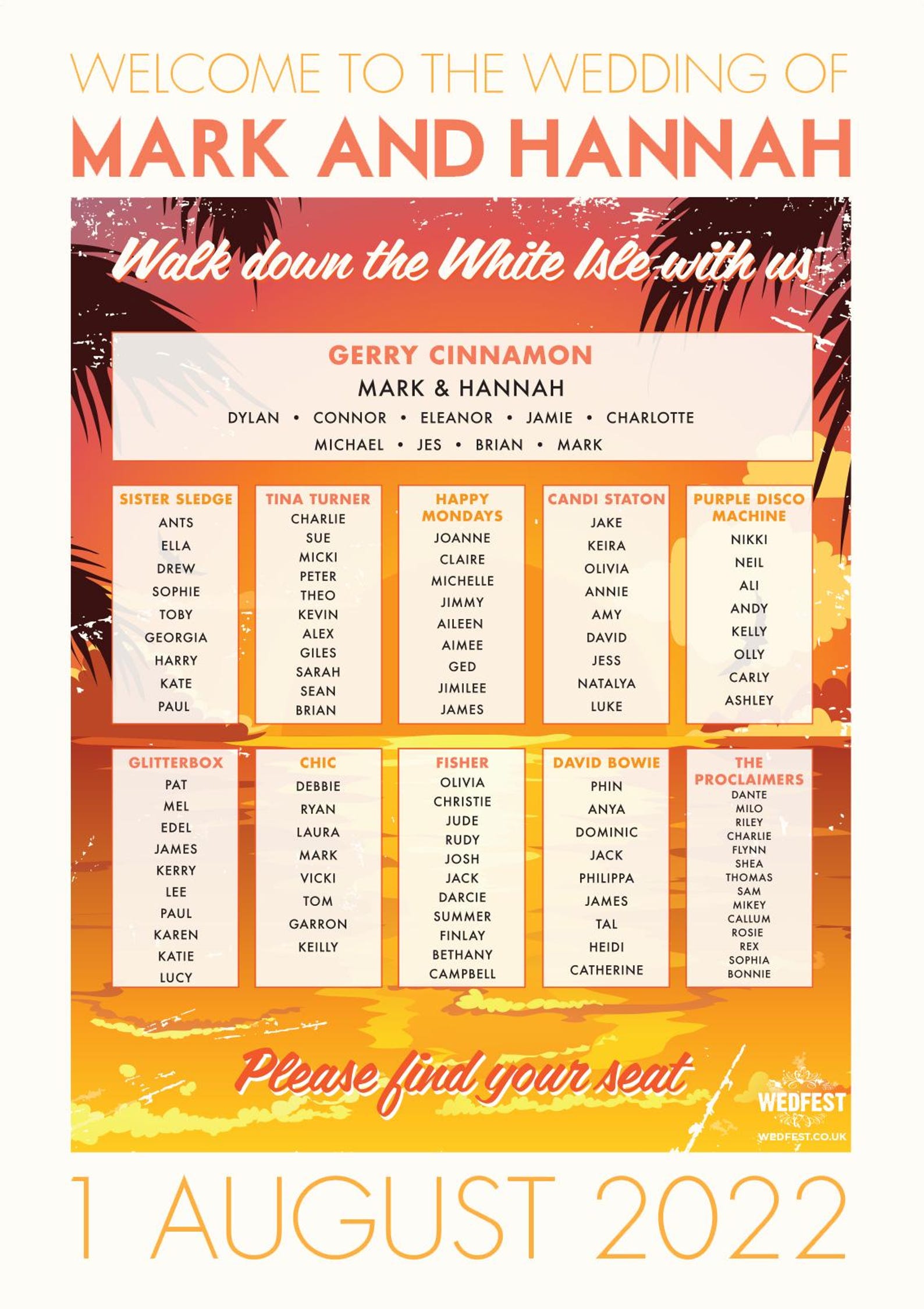 Ibiza / Beach Themed Wedding Table Plan - Ibiza Wedding Stationery ...