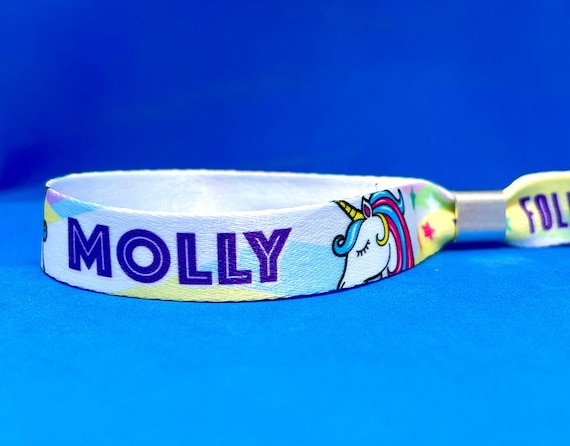 Unicorn Party Custom Kids Festival Wristbands - Personalised Unicorn Theme Childrens Birthday Party Wristbands - Customised Wristbands