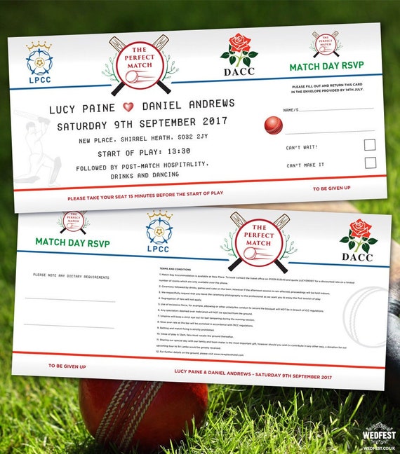 Cricket Ticket Themed Wedding Invitations | Cricket Sports Wedding Invites | Cricket Wedding Invites