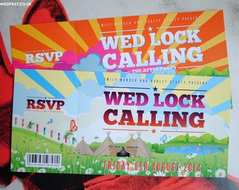 Uitnodigingen voor festivalbruiloften | Muziekfestival Bruiloft | Rock n Roll Wedding Nodigt uit | Wedfest