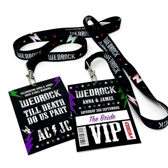 WEDROCK Personalised Wedding VIP Lanyard Passes ~ Wedrock Festival Wedding VIP Lanyards ~ Rock N Roll Bride Wedding ~ Festival Bride