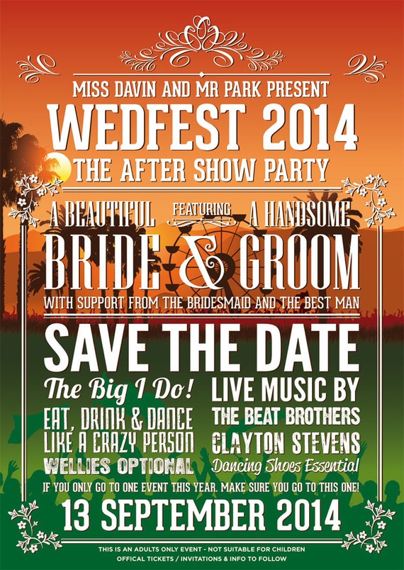Festival Wedding Save The Date Cards  | Music Festival Wedding | Rock n Roll Wedding Invites | Wedfest | Save the date