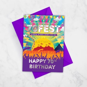 70FEST 70歳の誕生日カード、フェスティバルテーマ 70歳の誕生日、70歳の誕生日、70 FEST、セブンティフェスト、グリーティングカード、グラストンベリーテーマ