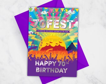 70FEST 70th Birthday Card, Festival Theme 70th Birthday, 70th Birthday, 70 FEST, Seventy Fest, Greeting Card, Glastonbury Theme
