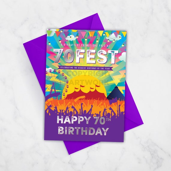 70FEST 70th Birthday Card, Festival Theme 70th Birthday, 70th Birthday, 70 FEST, Seventy Fest, Greeting Card, Glastonbury Theme