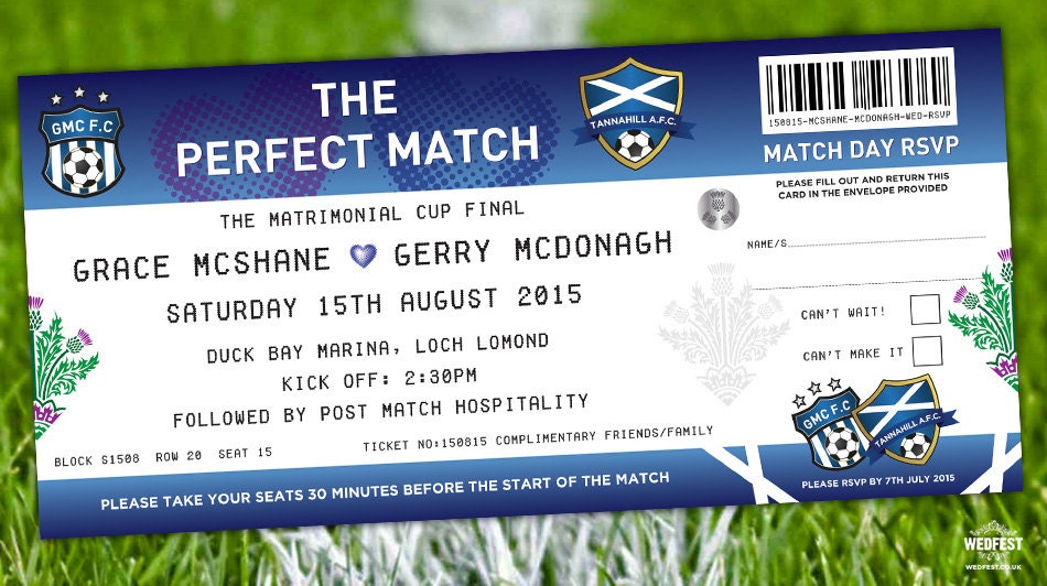 thumbnail image 2 of Wedfest Football Ticket Wedding Invitation Sample Pack - Soccer Themed Invites 2 of 4