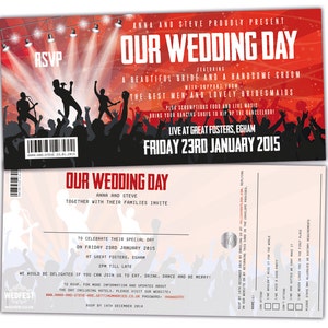 Konzert-Eintrittskarte Hochzeitseinladung (Musterpaket) | Festival Ticketmaster Konzertkarte Hochzeit lädt ein | Rock n Roll Braut einlädt