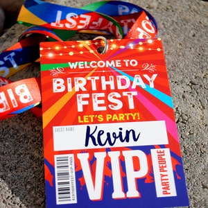 BIRTHDAYFEST® Festival Birthday Party VIP Pass Lanyards Favours - lockdown birthday party favours / gift - festival party accessories