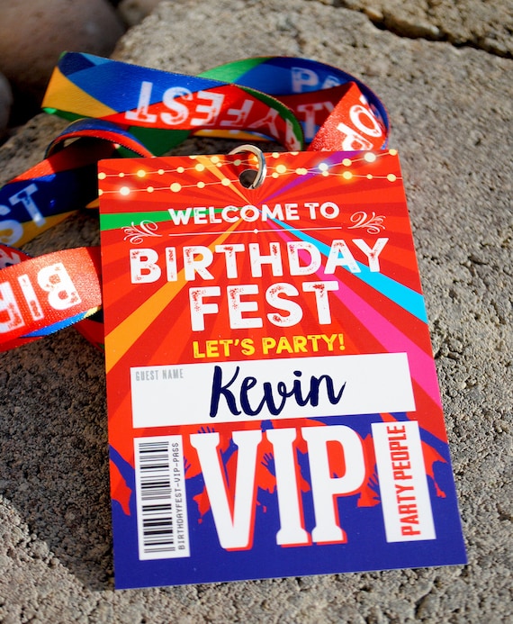 BIRTHDAYFEST® Festival Birthday Party VIP Pass Lanyards Favours - lockdown birthday party favours / gift - festival party accessories