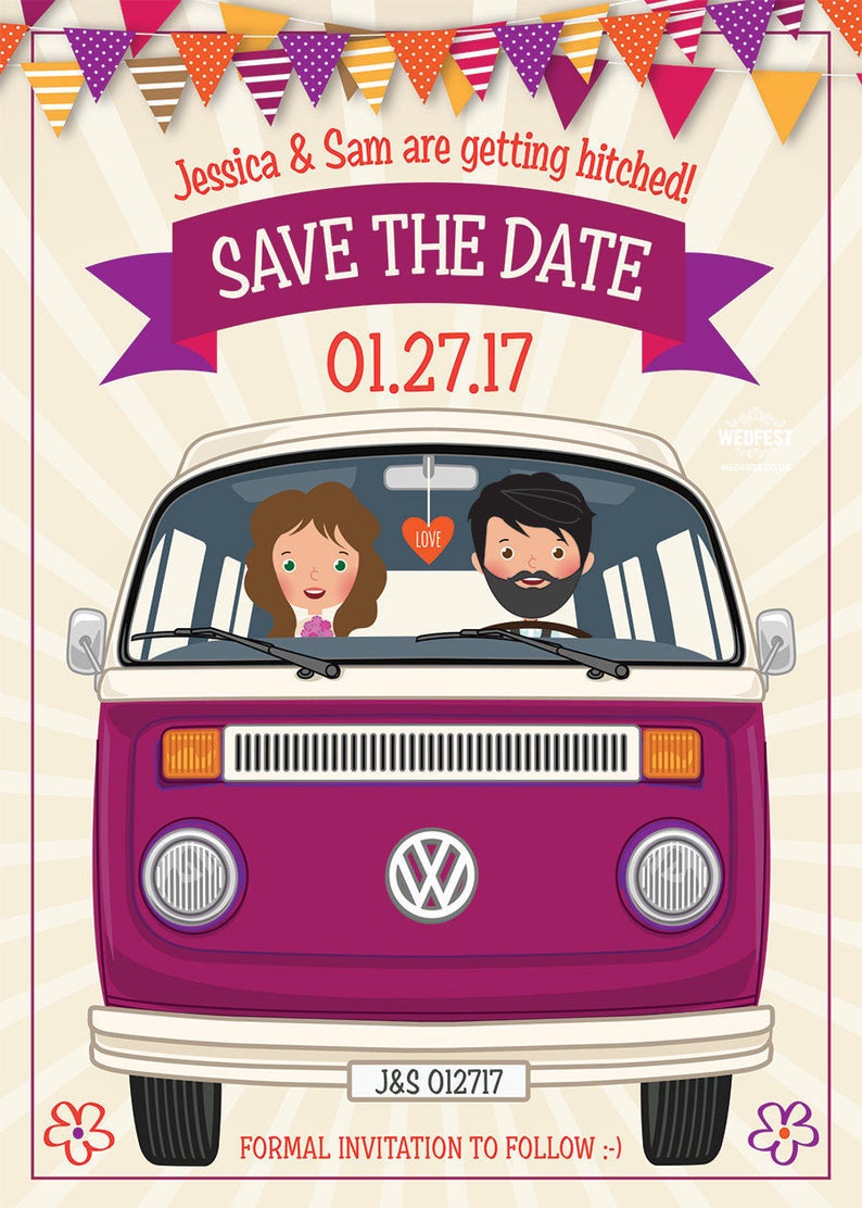 VW Campervan Hipster Wedding Save the Date Cards Retro Festival Wedding Rock n Roll Wedding save the date image 2