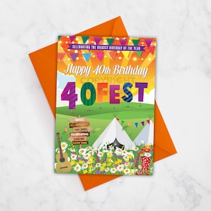 40FEST ® 40周年「フェスティバル サイン」バースデー カード、フェスティバル テーマ 40歳の誕生日、40歳の誕生日、40 FEST、フォーティ フェスト、グラストンベリー テーマ