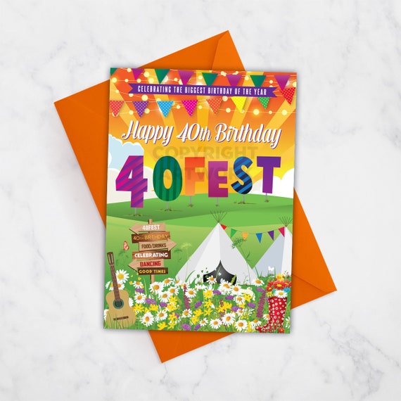 40FEST ® 40th 'Festival Sign' Birthday Card, Festival Theme 40th Birthday, 40th Birthday, 40 FEST, Forty Fest, glastonbury theme