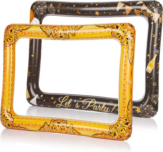 Double Sided Inflatable Selfie Photo Frame - 80cm x 60cm Gold Black Party Photo Frame Prop - Birthday, Hen, Wedding Decorations