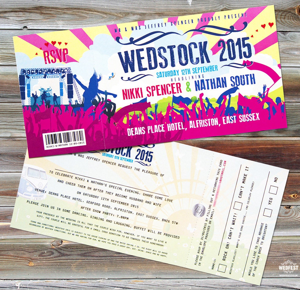 Wedfest Festival Wedding Ticket Invitations sample pack Etsy