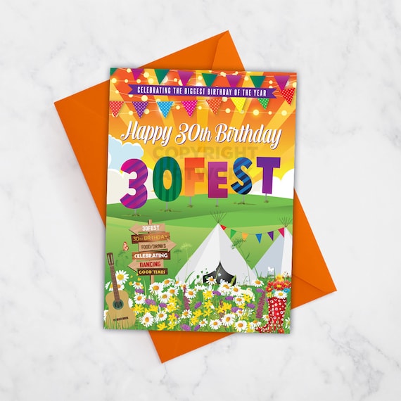 30FEST ® 30th 'Festival Sign' Birthday Card, Festival Theme 30th Birthday, 30th Birthday, 30 FEST, Thirty Fest, glastonbury theme