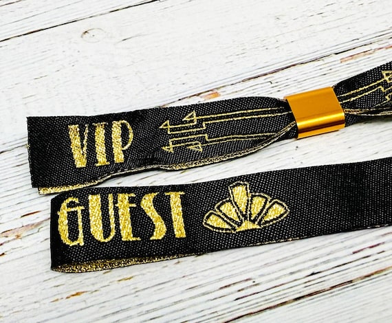 Black & Gold VIP Guest Wristbands - Gatsby - Art Deco - VIP Security Party Wristbands - Festival Party Wristbands - Event Wristbands