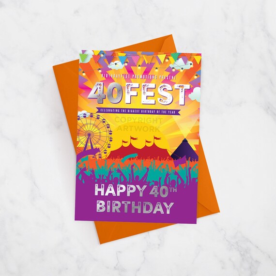 40FEST® 40th Birthday Card, Festival Theme 40th Birthday, 40th Birthday, 40FEST, Forty Fest, greeting card, glastonbury theme