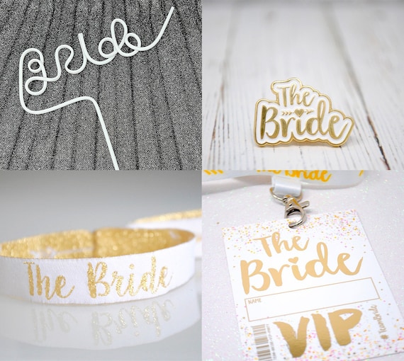 Bride To Be 4 Piece Hen Party Accessories Set - Bride Straw, VIP Lanyard, Bride Badge & Brode Wristband, Bride Hen Do Accessories