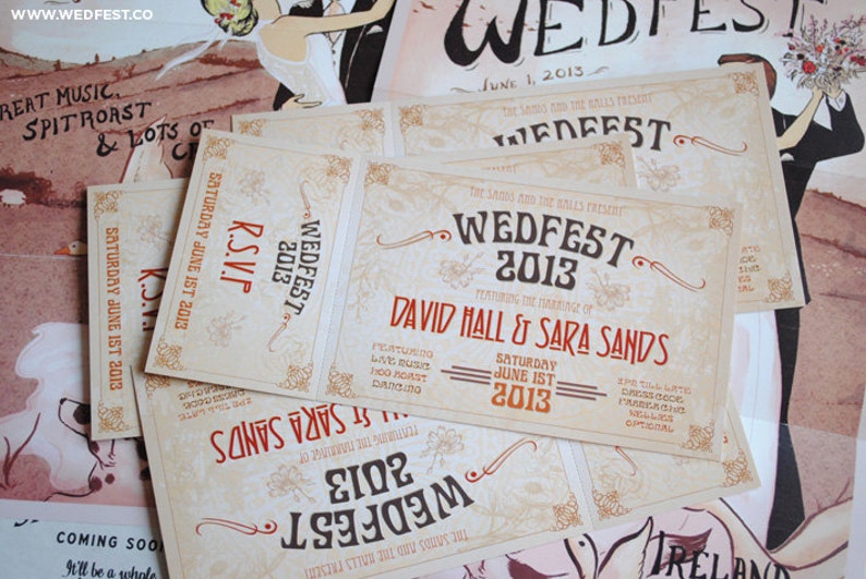 Shabby Chic Invitations de mariage vintage Festival Wedding Rock n Roll Wedding Invites Wedfest image 4