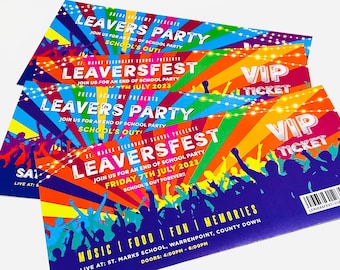 Leaversfest School Leavers Party Invite Tickets | School Leavers Invitations | Schools Out Class Party Ticket Invites