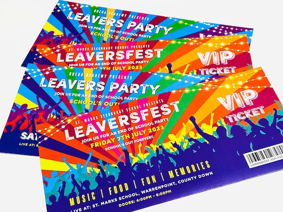 Leaversfest School Leavers Party Invite Tickets | School Leavers Invitations | Schools Out Class Party Ticket Invites