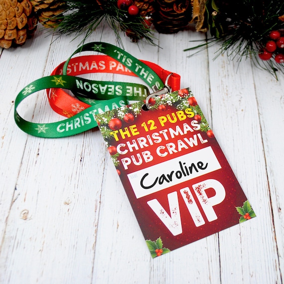 THE 12 PUBS Christmas Party Pub Crawl List VIP Lanyard Guides - Christmas Party Favours - Party Bag Fillers -  Christmas Accessories