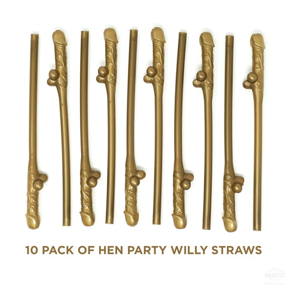 Willy Straws 10 Pack GOLD Hen Party ~ Naughty Hen Party Straws ~ Party Straws, Dickie Cock Tail Straws…