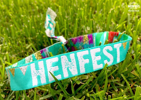 HENFEST ® Hen Do Wristbands (Teal/Green) - Festival Hen Party - Hen Fest Wristband - Bachelorette Party Favours - Hen Festival Accessories