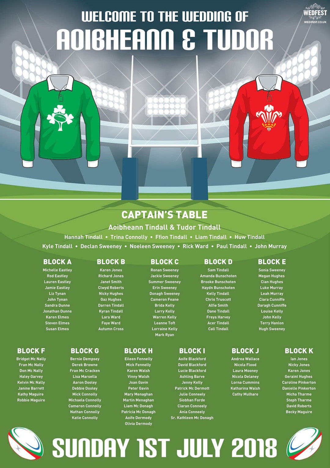 Rugby Wedding Seating Chart Rugby Fans Wedding Seating Plan Sports 6 ...