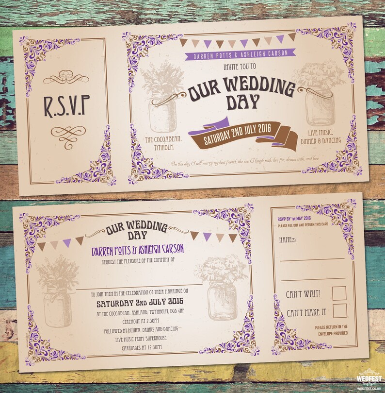 Shabby Chic Invitations de mariage vintage Festival Wedding Rock n Roll Wedding Invites Wedfest image 1