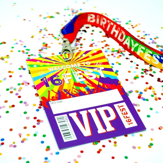 16FEST 16th Birthday Party Festival Lanyards - VIP Pass Favours - Sweet 16 birthday party favors - 16 fest lockdown party accessories