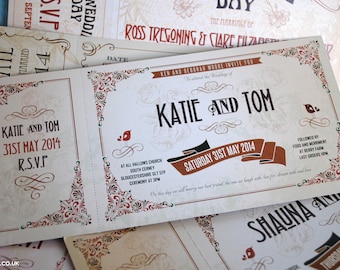 Vintage Ticket Wedding Invitations