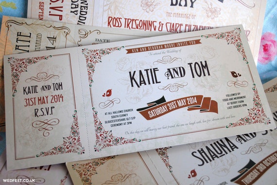 Vintage Ticket Wedding Invitations