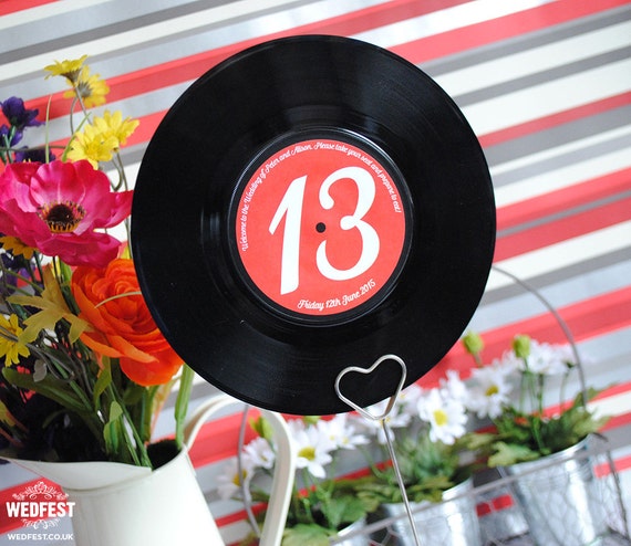 7″ Vinyl Record Wedding Table Names / Table Numbers (x 10) | Music Festival Wedding Table Centre Pieces / Decorations | Rock n Roll Wedding