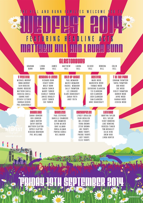WEDFEST Festival Themed Wedding Table Plans