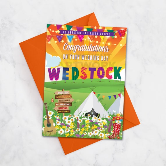 WEDSTOCK Festival Wedding Day Card - Festival Wedding Congratulations Card - Wedfest Wedding Day Card - Just Married Wedding Card