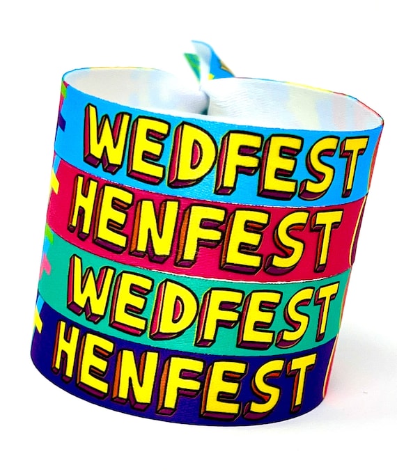 Personalised HENFEST WEDFEST Party Wristbands - Customised Festival Hen Party Wristbands - Custom Wristbands - Glasthenbury