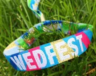 Custom Festival Wristbands x 100 pcs - WEDFEST Festival Wedding Wristbands - Party Event Wristbands - Woven Fabric Wristbands