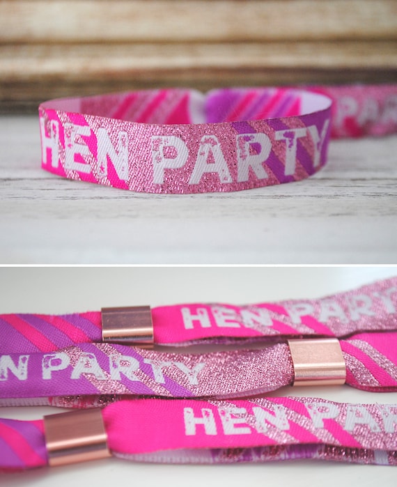 Hen Party Wristbands Bracelets in Rose Gold, Pink & Purple ~ Festival Hen Do Ideas ~ hen party favours accessories ~ Hen Fest Henchella