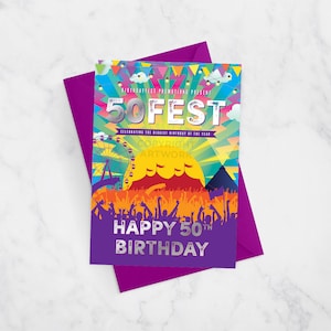 50FEST 50th Birthday Card, Festival Theme 50th Birthday, 50th Birthday Card, 50FEST, Fifty Fest, glastonbury theme, greeting card