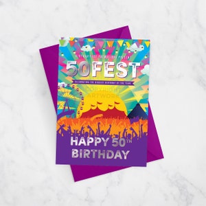 50FEST 50th Birthday Card, Festival Theme 50th Birthday, 50th Birthday Card, 50FEST, Fifty Fest, glastonbury theme, greeting card