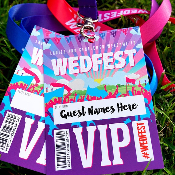 WEDFEST Festival Wedding VIP Pass Lanyards Favours - festival wedding favours / wedding place name cards