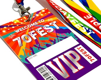 70FEST 70th Birthday Party Festival Lanyards - VIP Pass Favours - 70th birthday party favour - 70 fest seventy fest party accessories