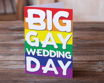 BIG GAY Wedding Day Card (Rainbow Background) ~ LGBT Wedding Card - Same Sex Marriage Card - Gay Lesbian Wedding